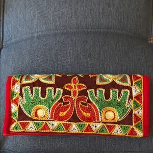 Ankara Kutchi Style Embroidered Clutch Bag with Mirror embellishment.